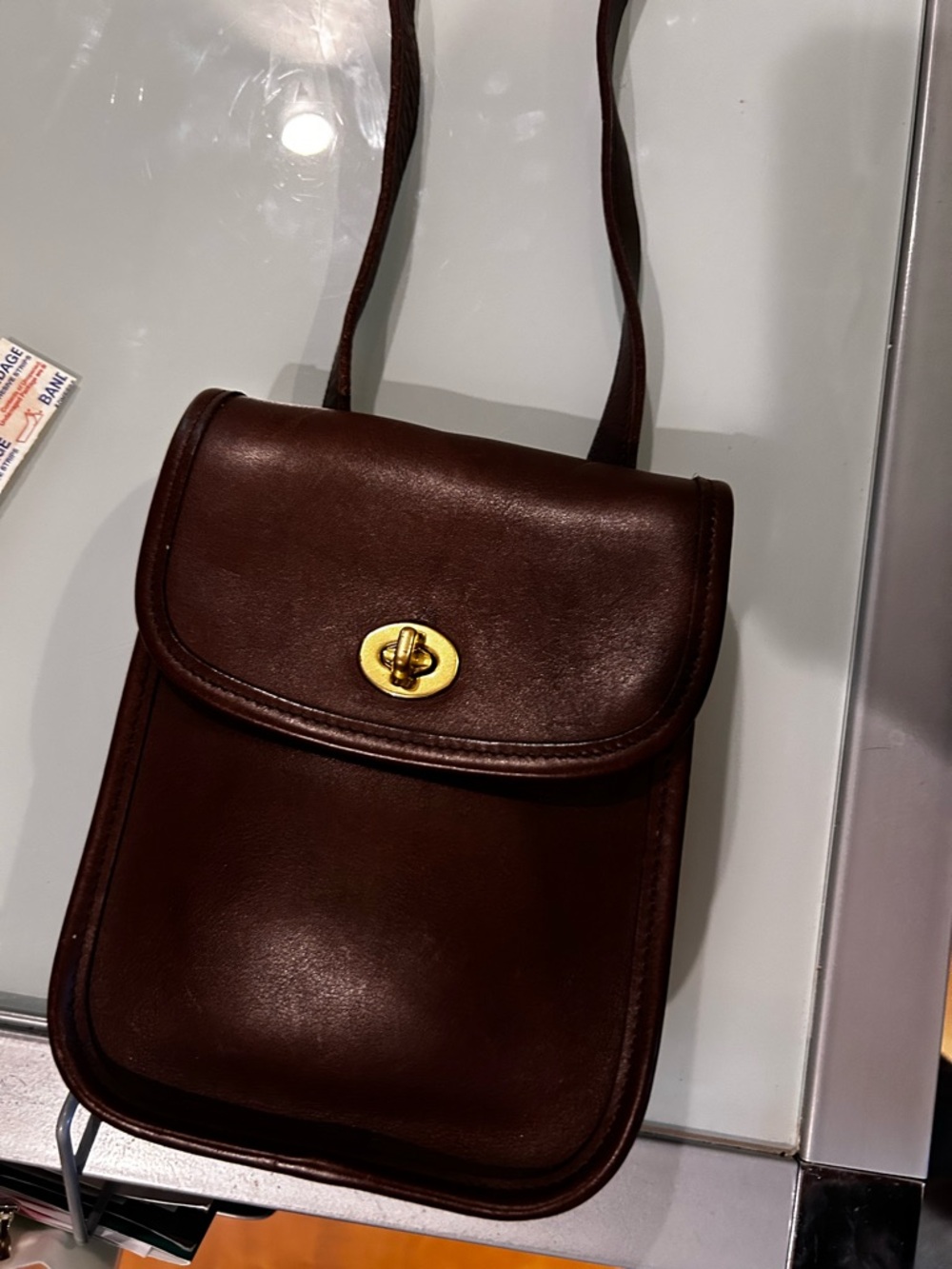 Coach 9978 Brown Leather Crossbody Bag with Gold Turn-Lock